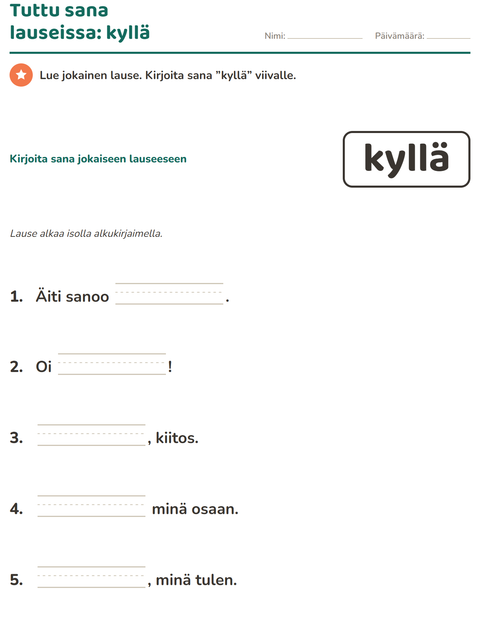 Esikatselu: Yleiset sanat-tehtäväarkki, Esiopetus