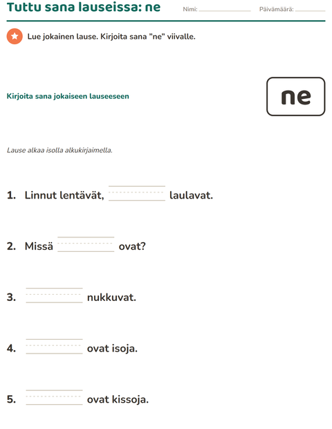 Esikatselu: Yleiset sanat-tehtäväarkki, Esiopetus