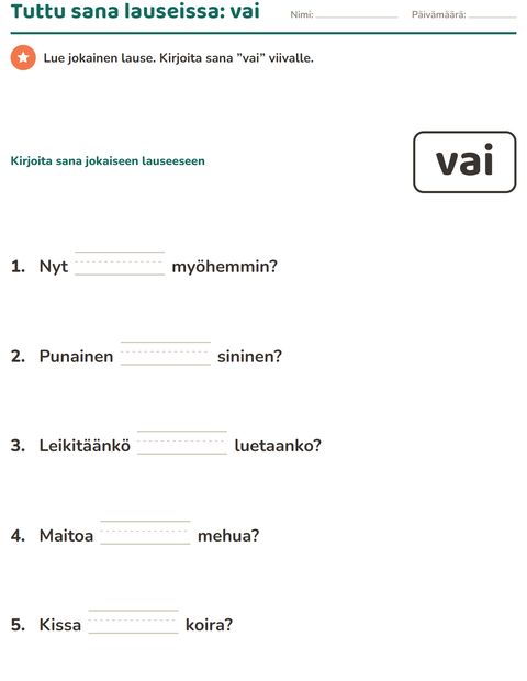 Esikatselu: Yleiset sanat-tehtäväarkki, Esiopetus