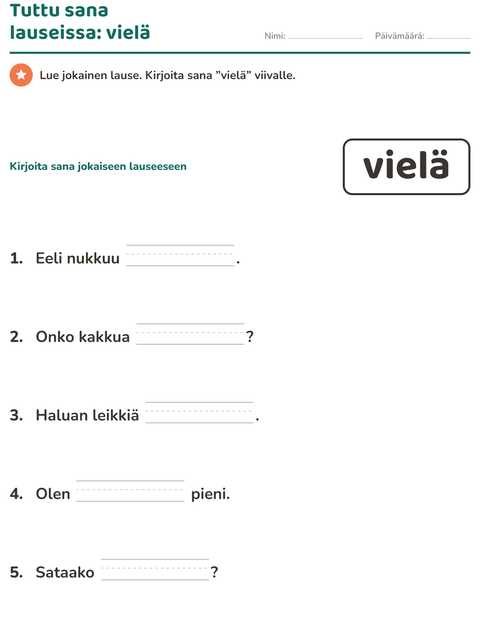 Esikatselu: Yleiset sanat-tehtäväarkki, Esiopetus