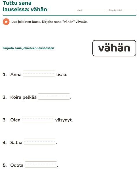 Esikatselu: Yleiset sanat-tehtäväarkki, Esiopetus