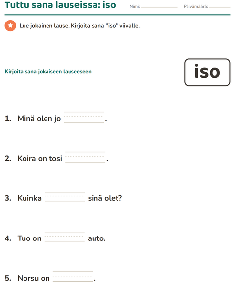 Esikatselu: Yleiset sanat-tehtäväarkki, Esiopetus