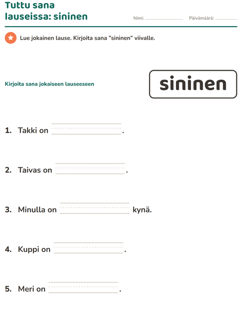 Esikatselu: Yleiset sanat-tehtäväarkki, Esiopetus