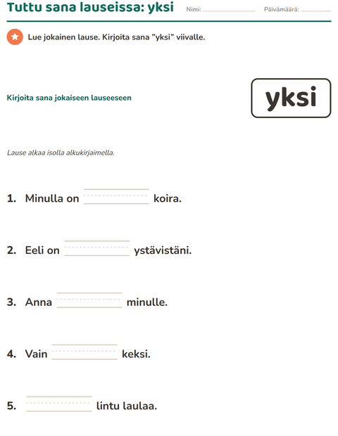 Esikatselu: Yleiset sanat-tehtäväarkki, Esiopetus