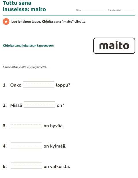 Esikatselu: Yleiset sanat-tehtäväarkki, Esiopetus