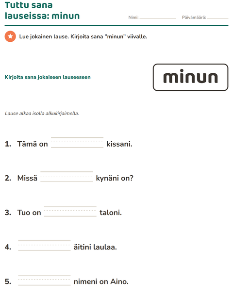 Esikatselu: Yleiset sanat-tehtäväarkki, Esiopetus
