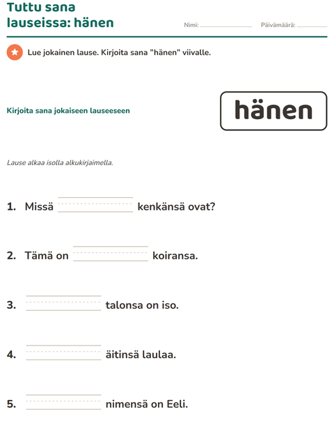 Esikatselu: Yleiset sanat-tehtäväarkki, Esiopetus