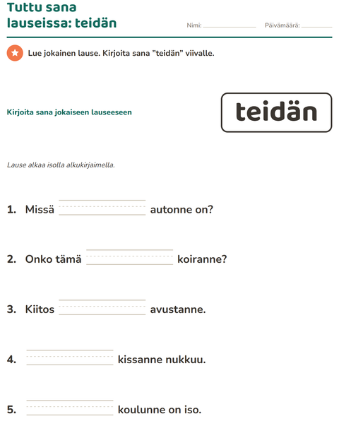Esikatselu: Yleiset sanat-tehtäväarkki, Esiopetus