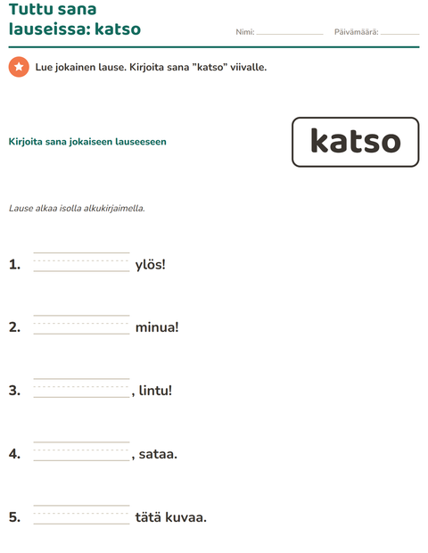 Esikatselu: Yleiset sanat-tehtäväarkki, Esiopetus
