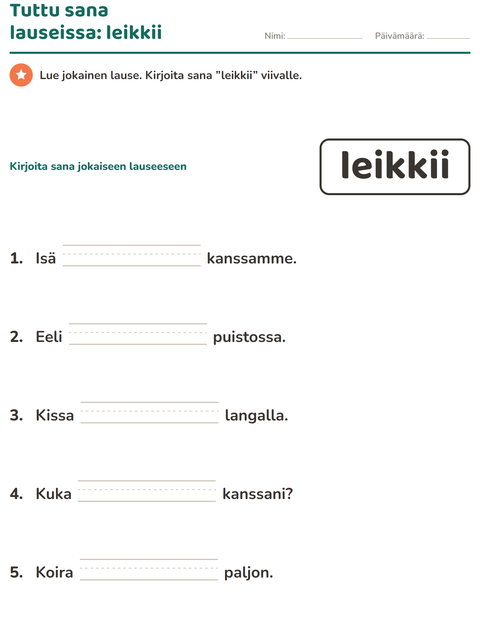 Esikatselu: Yleiset sanat-tehtäväarkki, Esiopetus