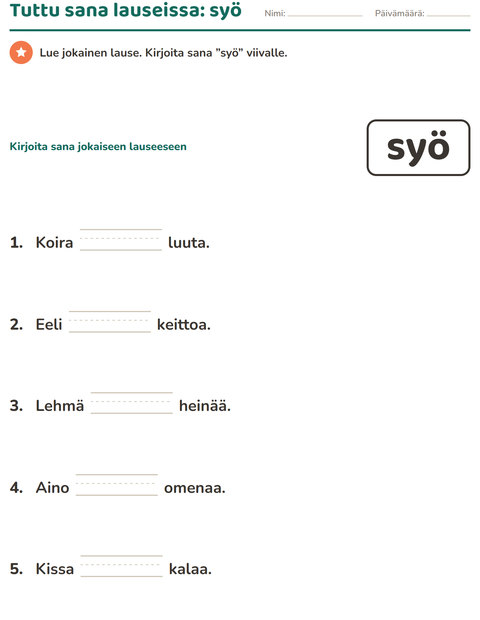 Esikatselu: Yleiset sanat-tehtäväarkki, Esiopetus