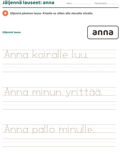 Esikatselu: Yleiset sanat-tehtäväarkki, Esiopetus