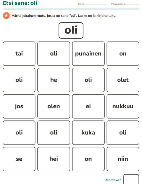 Esikatselu: Yleiset sanat-tehtäväarkki, Esiopetus