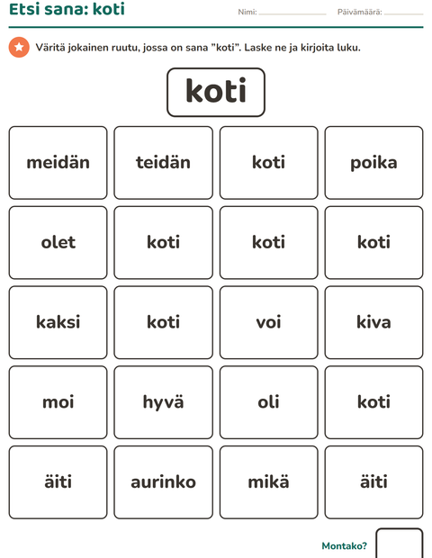 Esikatselu: Yleiset sanat-tehtäväarkki, Esiopetus