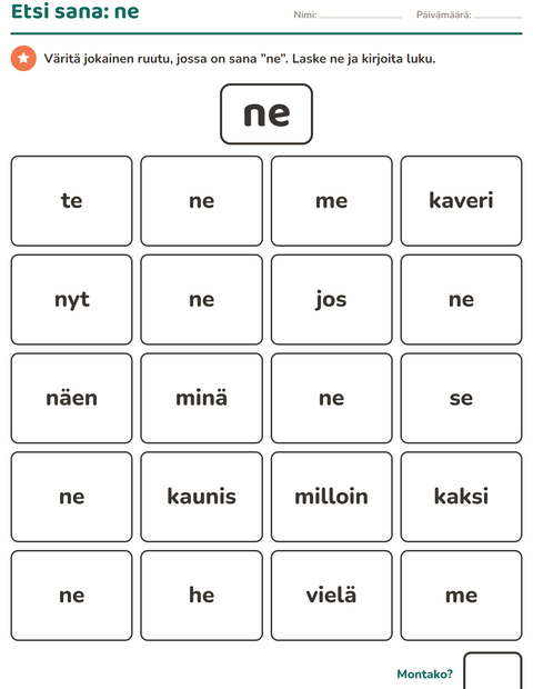 Esikatselu: Yleiset sanat-tehtäväarkki, Esiopetus