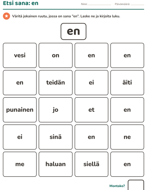 Esikatselu: Yleiset sanat-tehtäväarkki, Esiopetus