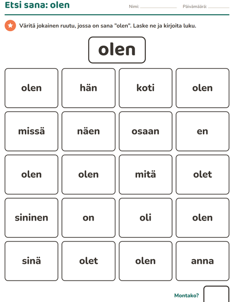Esikatselu: Yleiset sanat-tehtäväarkki, Esiopetus