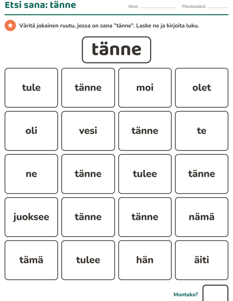 Esikatselu: Yleiset sanat-tehtäväarkki, Esiopetus