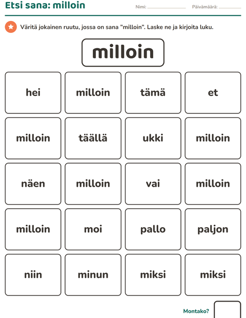 Esikatselu: Yleiset sanat-tehtäväarkki, Esiopetus