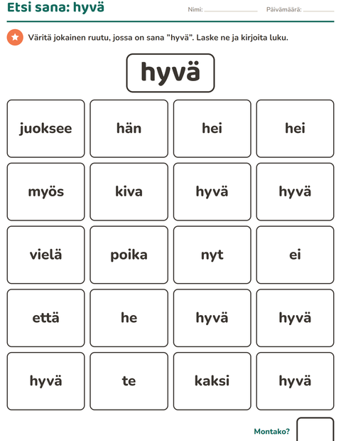 Esikatselu: Yleiset sanat-tehtäväarkki, Esiopetus