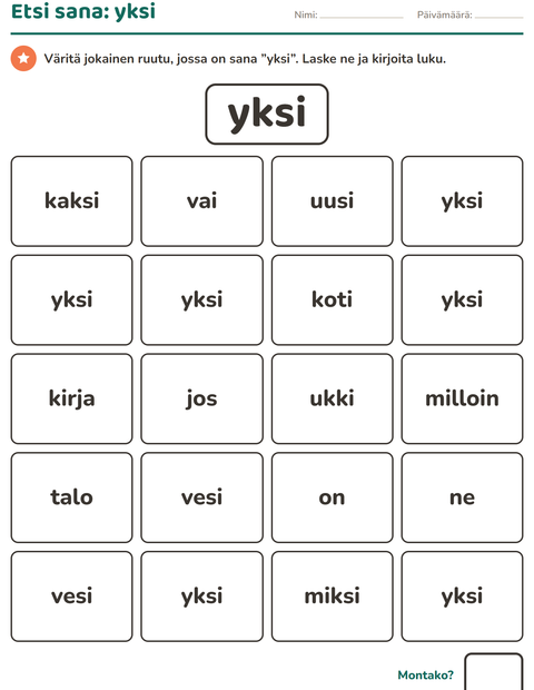 Esikatselu: Yleiset sanat-tehtäväarkki, Esiopetus