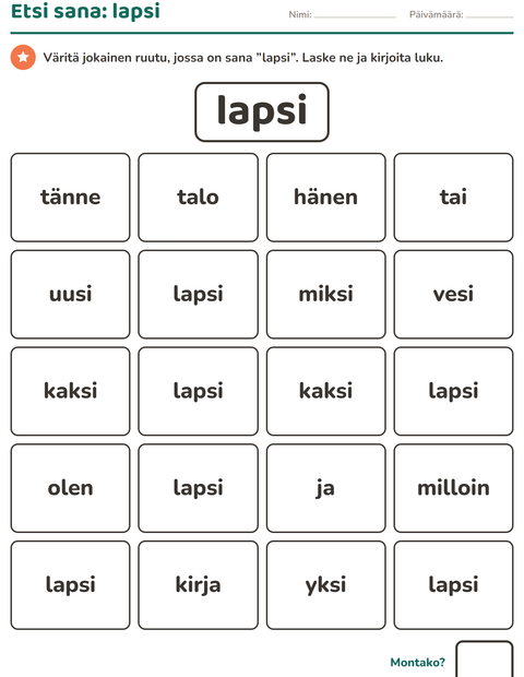 Esikatselu: Yleiset sanat-tehtäväarkki, Esiopetus