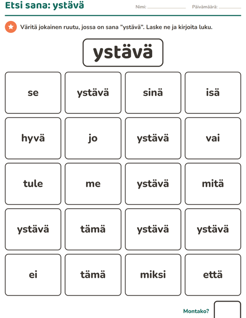 Esikatselu: Yleiset sanat-tehtäväarkki, Esiopetus