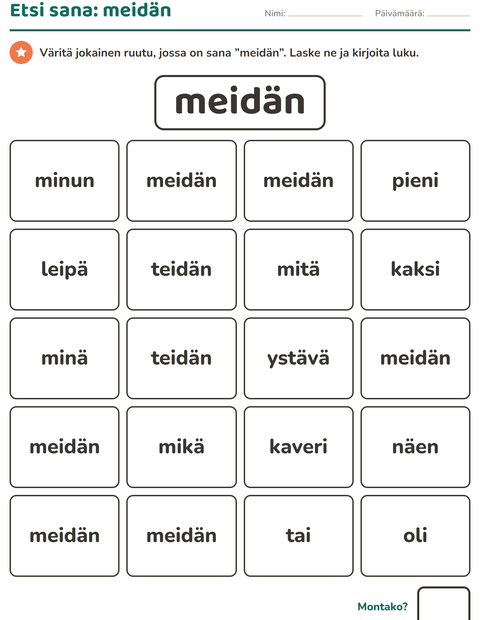 Esikatselu: Yleiset sanat-tehtäväarkki, Esiopetus