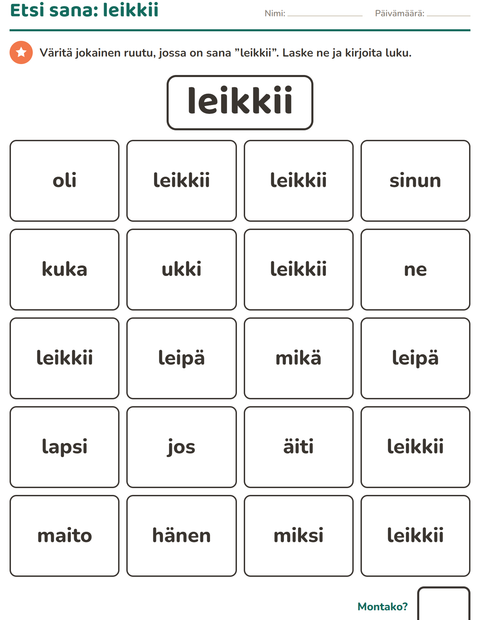 Esikatselu: Yleiset sanat-tehtäväarkki, Esiopetus