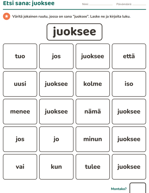 Esikatselu: Yleiset sanat-tehtäväarkki, Esiopetus