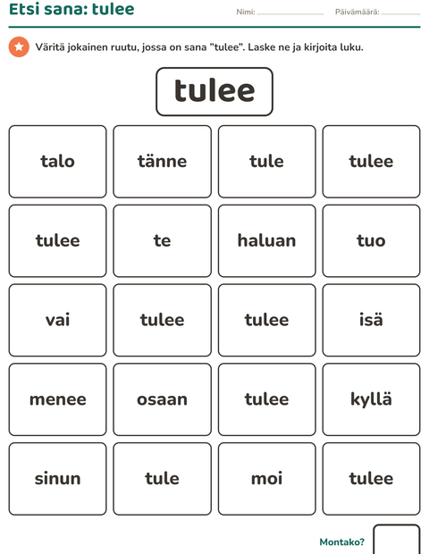 Esikatselu: Yleiset sanat-tehtäväarkki, Esiopetus