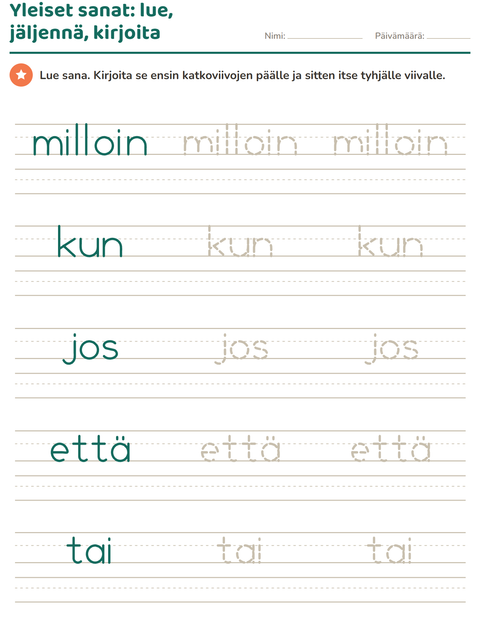 Esikatselu: Yleiset sanat-tehtäväarkki, Esiopetus