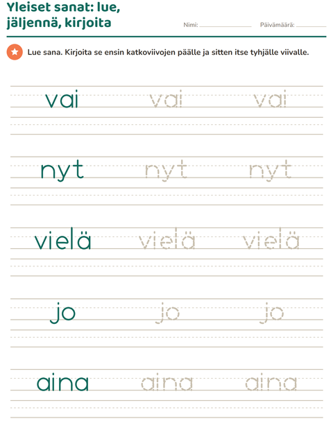 Esikatselu: Yleiset sanat-tehtäväarkki, Esiopetus
