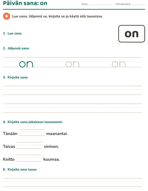 Esikatselu: Yleiset sanat-tehtäväarkki, Esiopetus