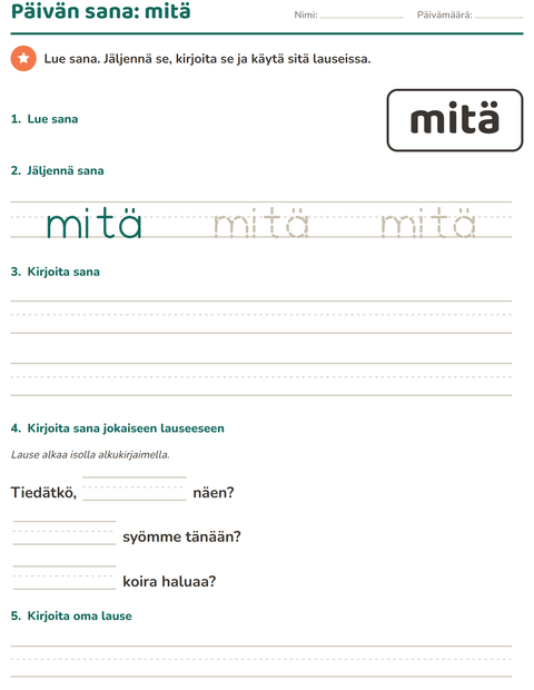 Esikatselu: Yleiset sanat-tehtäväarkki, Esiopetus