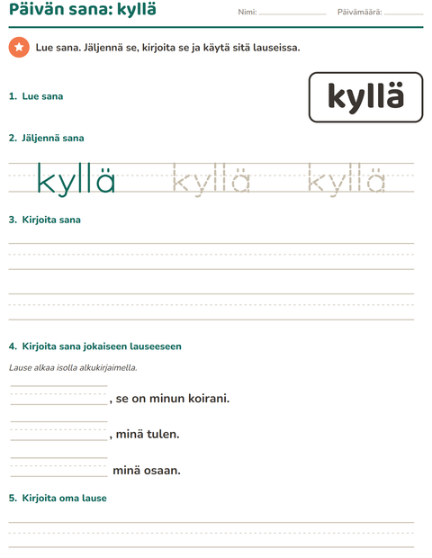 Esikatselu: Yleiset sanat-tehtäväarkki, Esiopetus