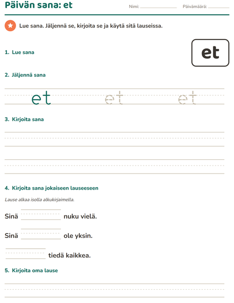 Esikatselu: Yleiset sanat-tehtäväarkki, Esiopetus