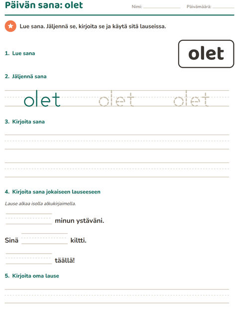Esikatselu: Yleiset sanat-tehtäväarkki, Esiopetus