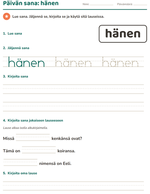 Esikatselu: Yleiset sanat-tehtäväarkki, Esiopetus