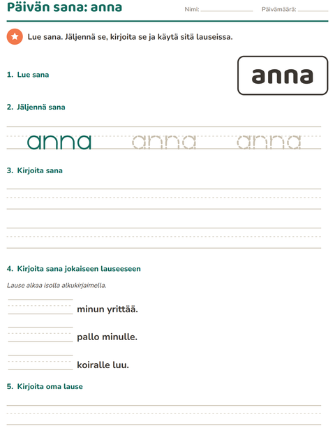 Esikatselu: Yleiset sanat-tehtäväarkki, Esiopetus