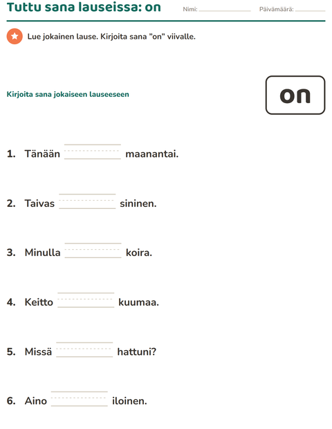 Esikatselu: Yleiset sanat-tehtäväarkki, Esiopetus