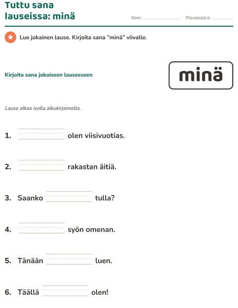 Esikatselu: Yleiset sanat-tehtäväarkki, Esiopetus