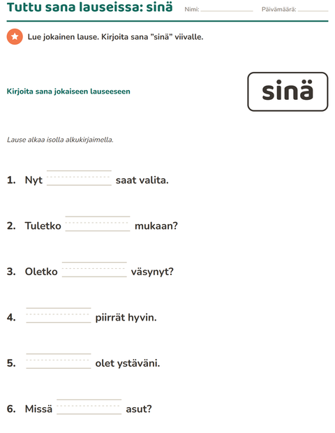Esikatselu: Yleiset sanat-tehtäväarkki, Esiopetus