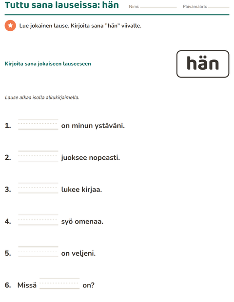 Esikatselu: Yleiset sanat-tehtäväarkki, Esiopetus