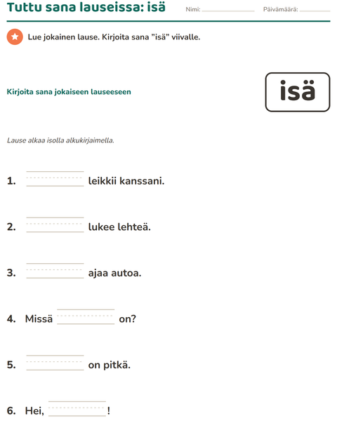 Esikatselu: Yleiset sanat-tehtäväarkki, Esiopetus