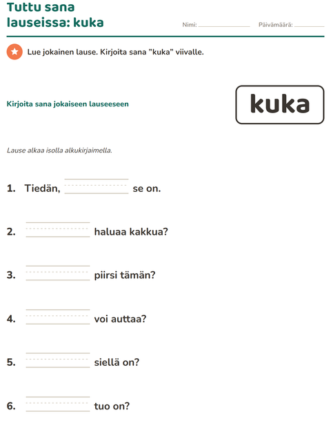 Esikatselu: Yleiset sanat-tehtäväarkki, Esiopetus