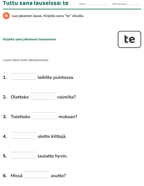 Esikatselu: Yleiset sanat-tehtäväarkki, Esiopetus