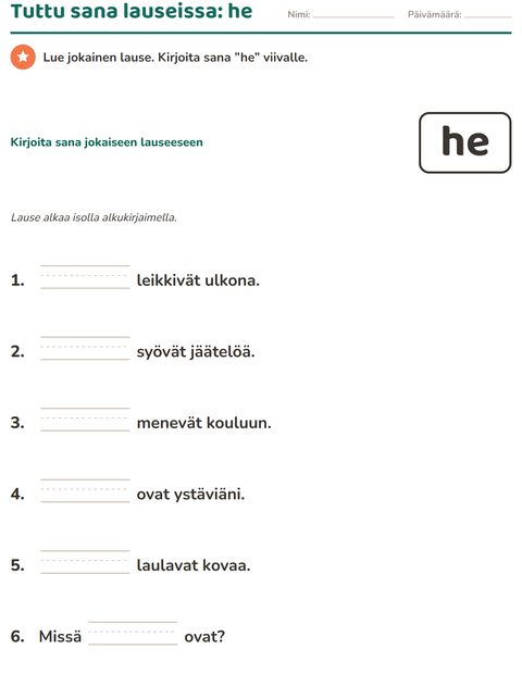 Esikatselu: Yleiset sanat-tehtäväarkki, Esiopetus