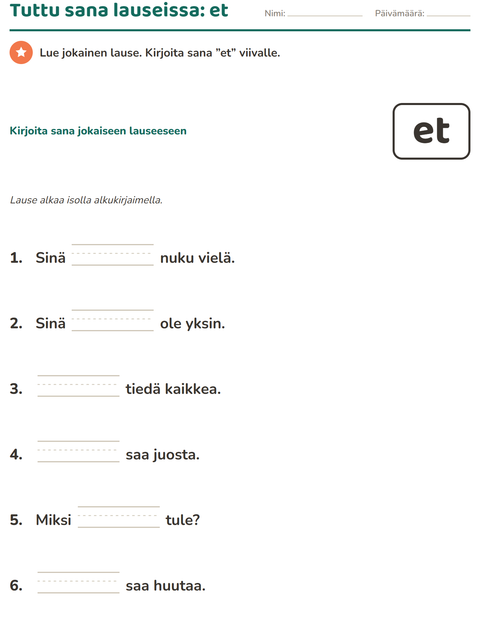 Esikatselu: Yleiset sanat-tehtäväarkki, Esiopetus