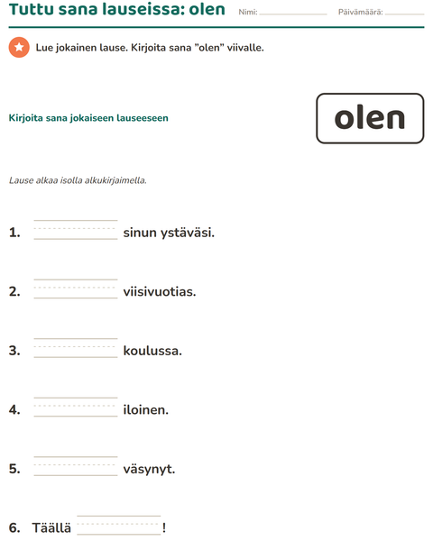Esikatselu: Yleiset sanat-tehtäväarkki, Esiopetus